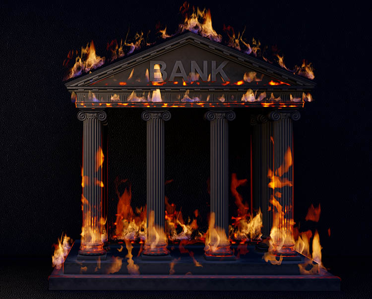 Bank on fire